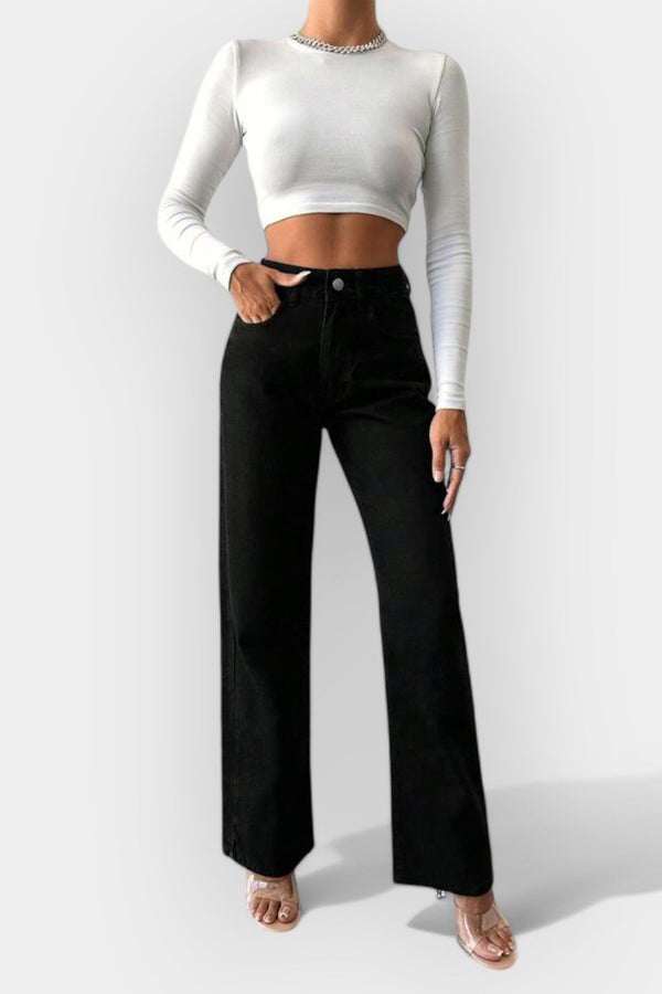 Džíny s vysokým pasem a širokými nohavicemi