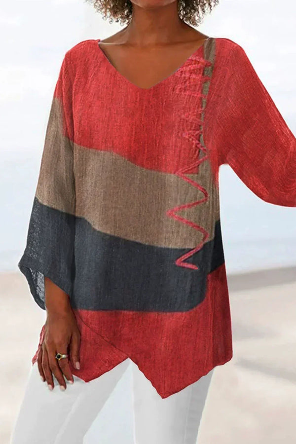 Helene | Stylový top s výstřihem do V a barevnými bloky