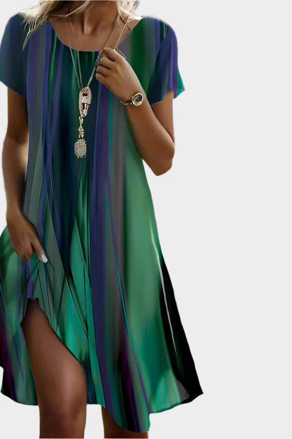 Letní šaty s kulatým výstřihem a midi délkou