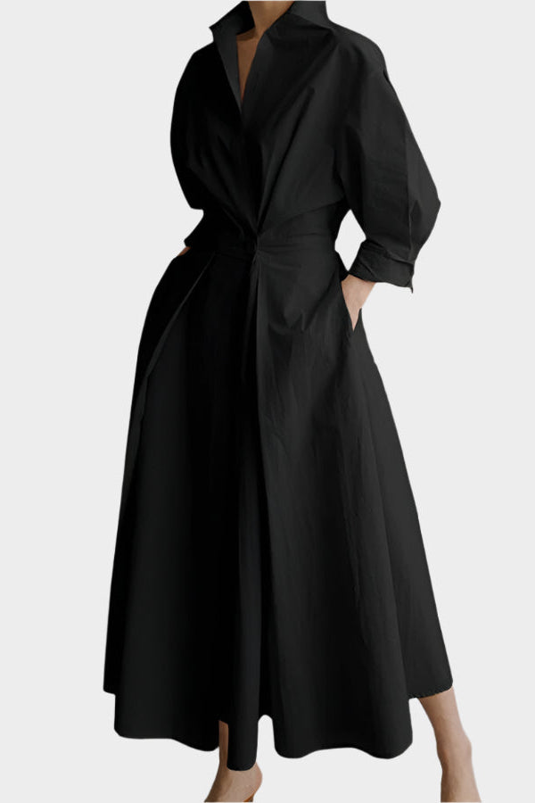 Elegantní šaty áčkového střihu s polokošilovým límečkem