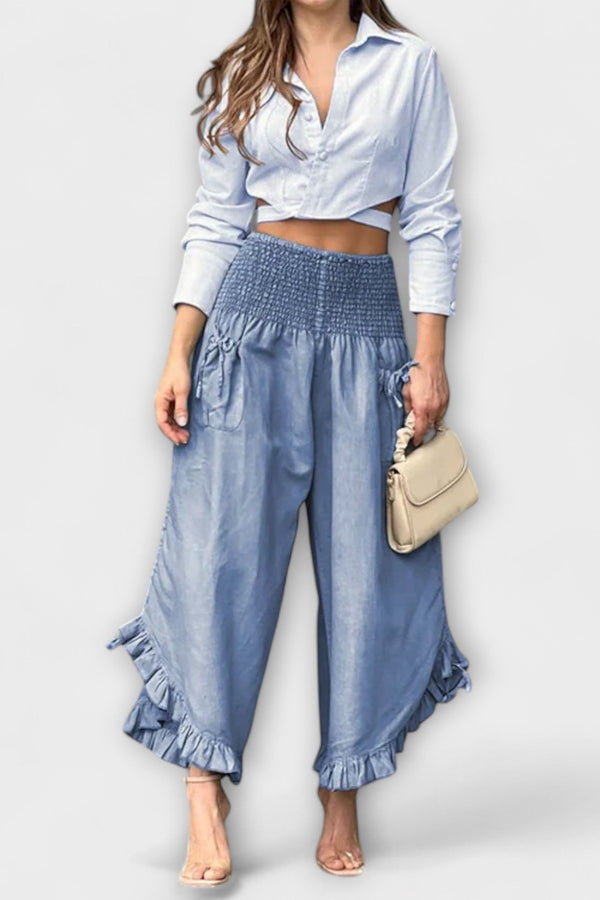 Pohodlné lněné kalhoty s moderními záhyby