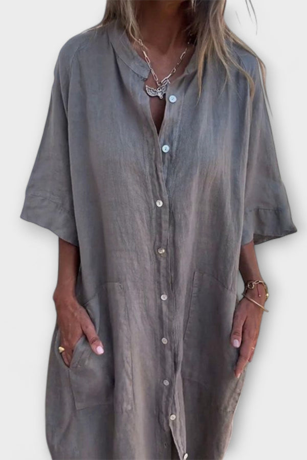 Melanie - Ibiza-inspirované neformální midi košilové šaty