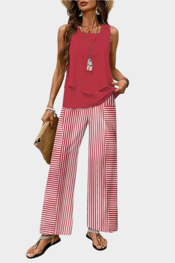 Letní set s tílkem a kalhotami s listovým potiskem