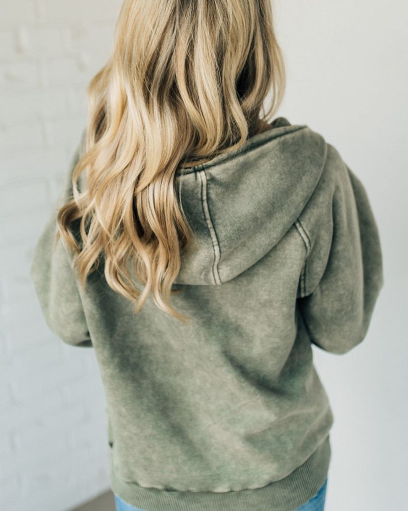 Nalas - Zip Henley mikina s kapucí z acid wash fleecu