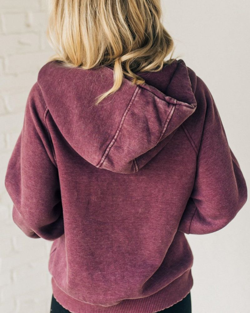 Nalas - Zip Henley mikina s kapucí z acid wash fleecu