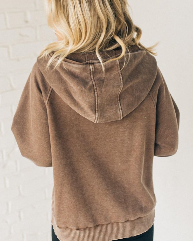 Nalas - Zip Henley mikina s kapucí z acid wash fleecu