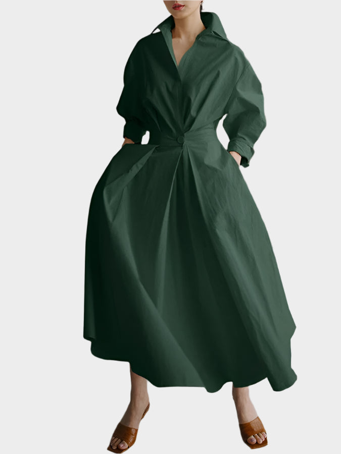 Elegantní šaty áčkového střihu s polokošilovým límečkem