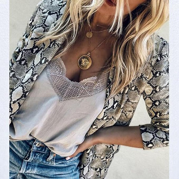 Luna™ - Elegantní sako s hadím vzorem a otevřeným předním dílem
