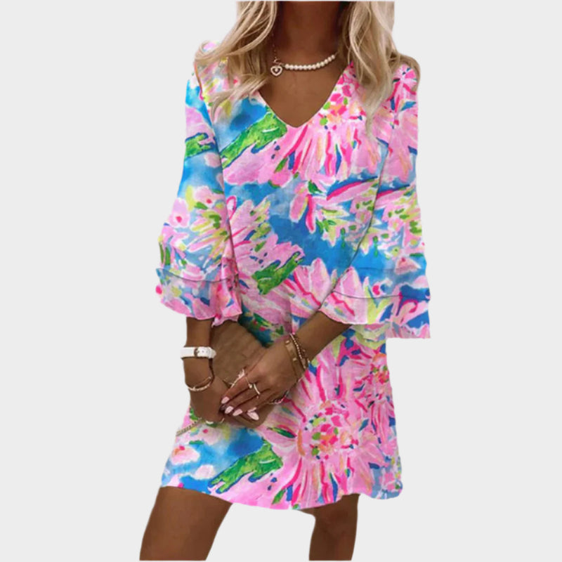 Elegantní růžové mini šaty s zakřivenými rukávy