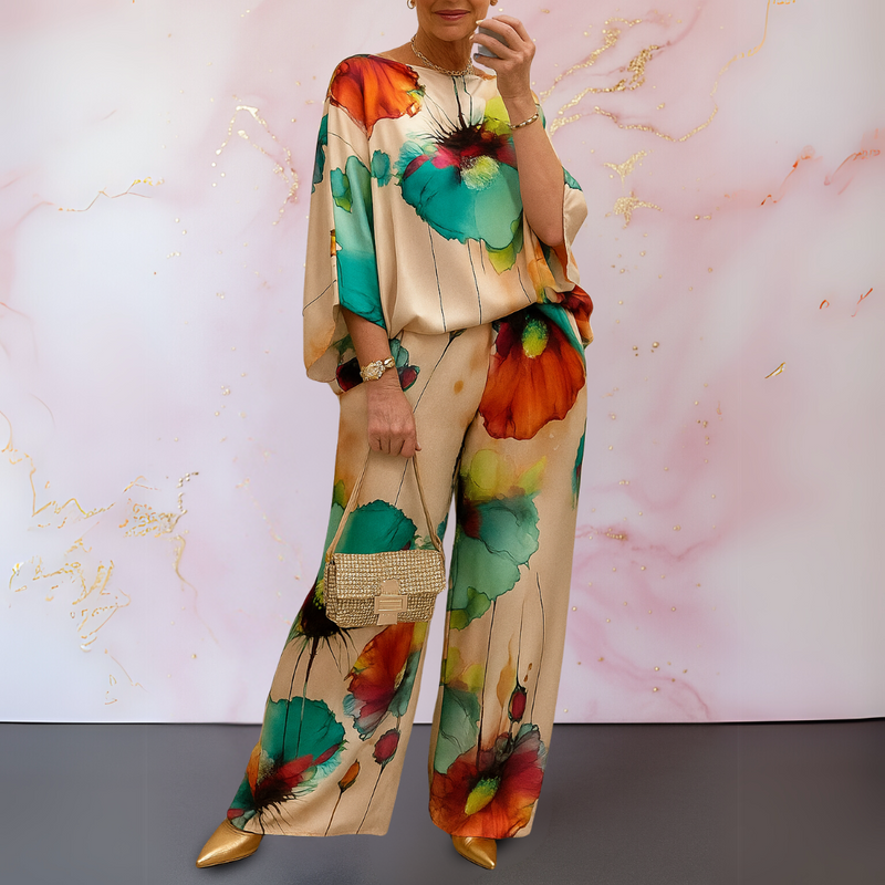 Evangelia | Saténová dámská dvoudílná souprava