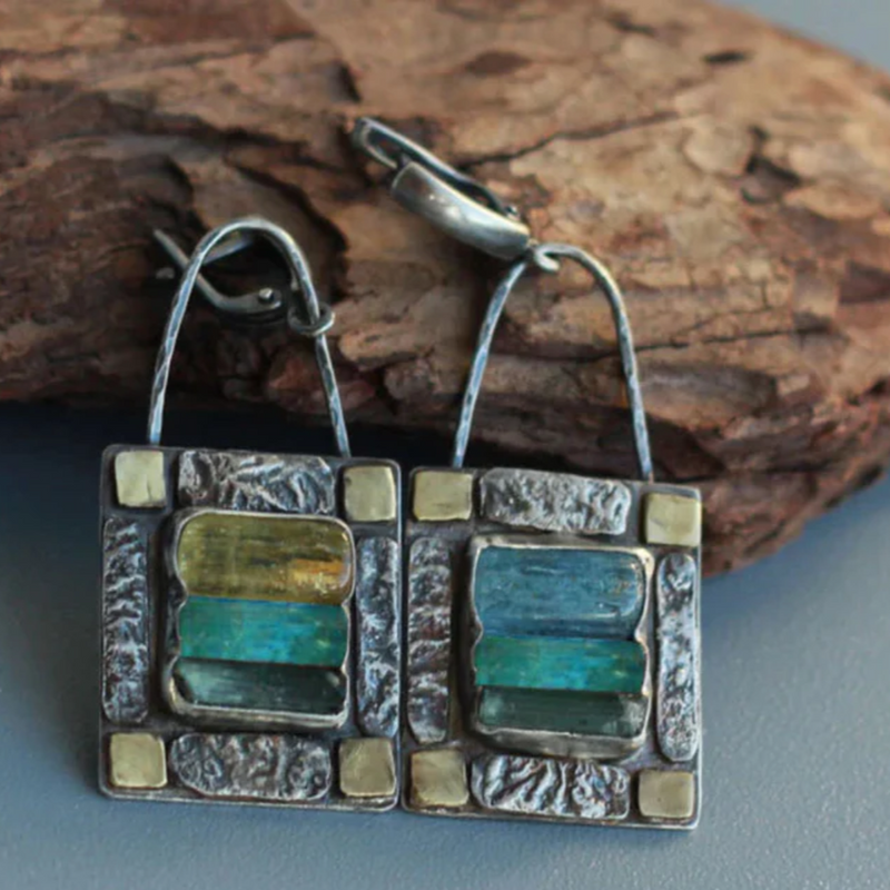 Modrozelené náušnice z krystalového kamene