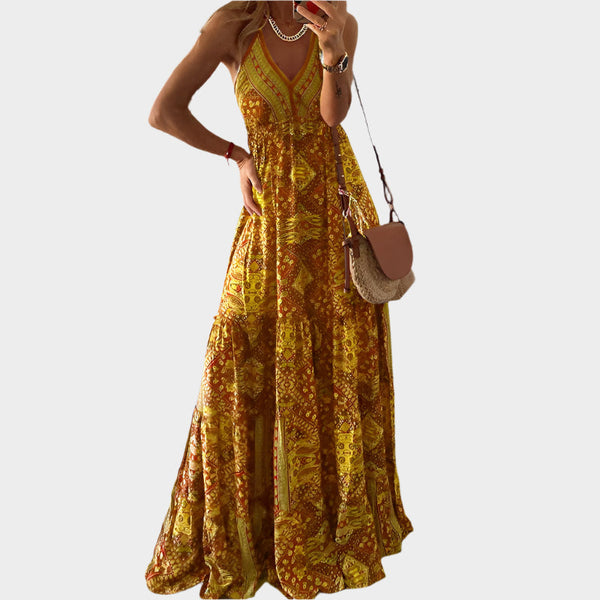 Boho šaty s tenkými ramínky a výstřihem do V