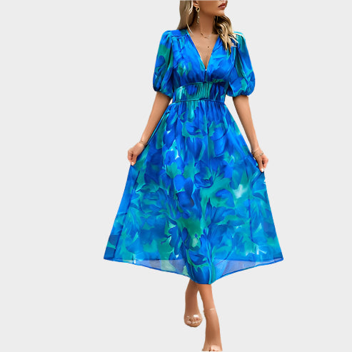 Elegantní midi šaty s nabíranými rukávy