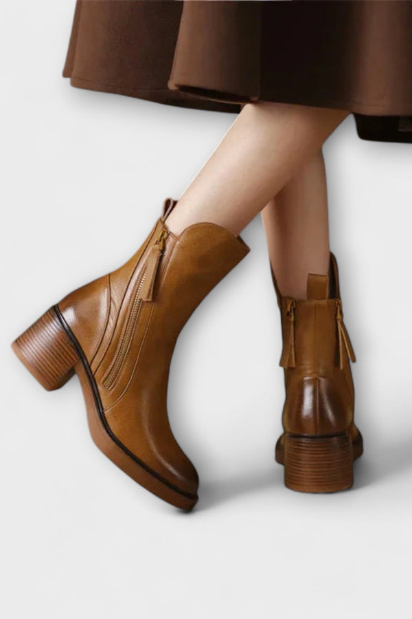 Milana - Kožené kozačky se středním podpatkem