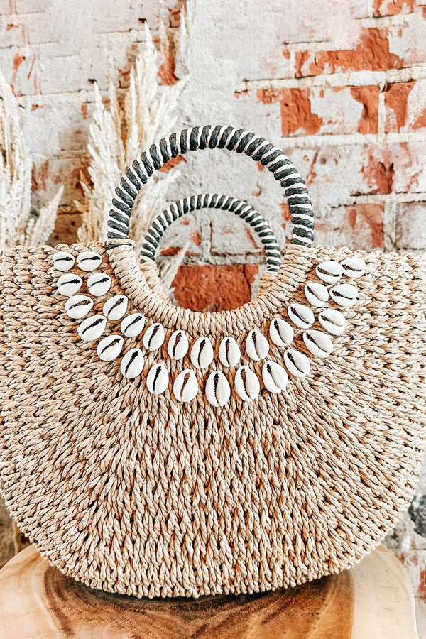 Isabella™ - slámová taška s mušlovou dekorací a ručně vyráběnými detaily