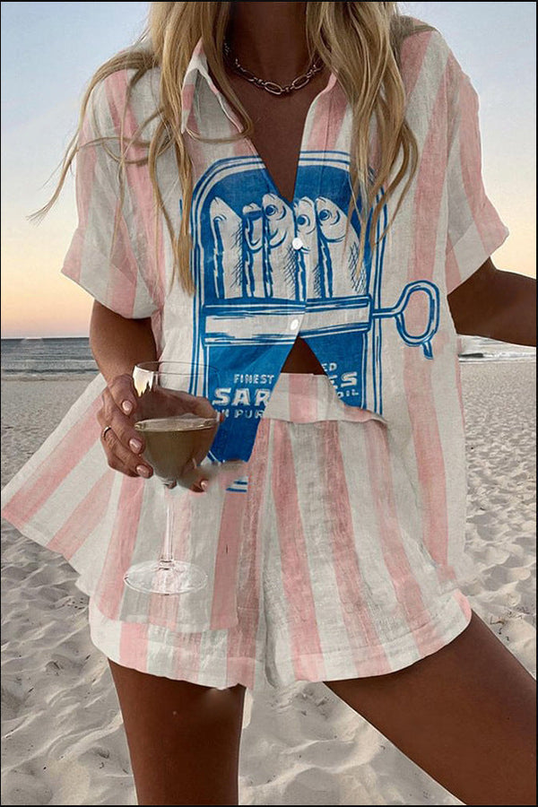 Silava™ | Krátká lněná souprava s potiskem sardinek