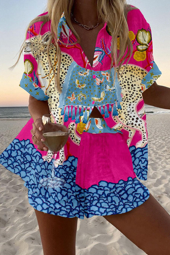 Belina™ | Krátká lněná souprava s potiskem motýlů