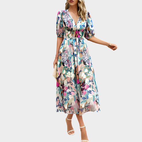 Elegantní midi šaty s nabíranými rukávy