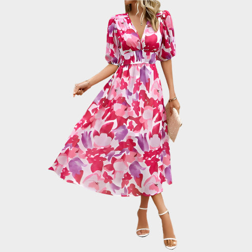 Elegantní midi šaty s nabíranými rukávy