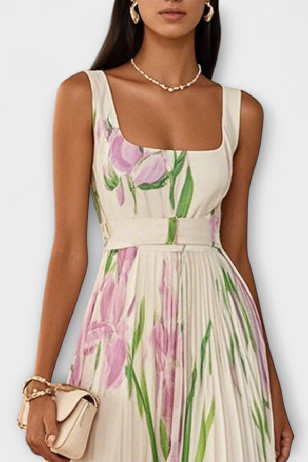 Penelope™ | Dlouhé šifonové šaty s plisovanými květy