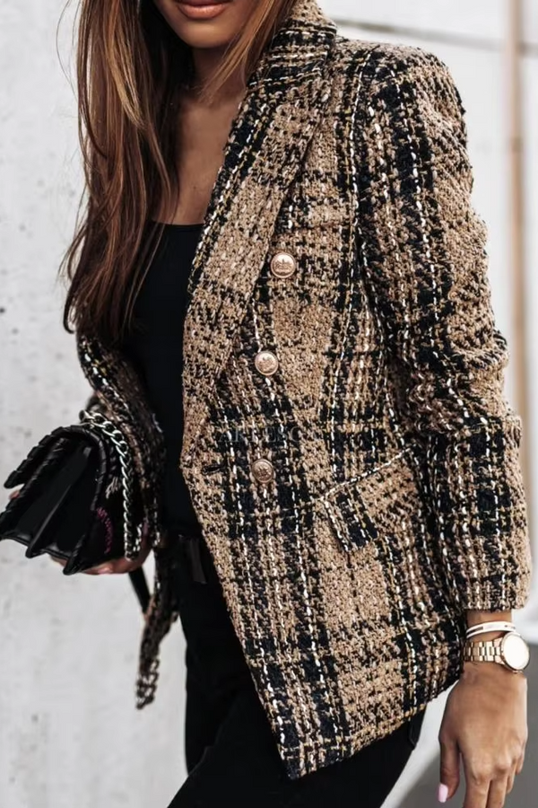 Avery™ - Moderní károvaný dvouřadý jarní blejzr