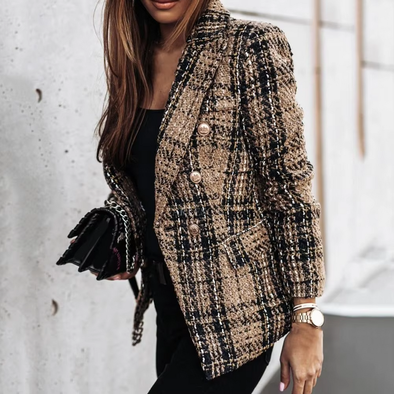 Avery™ - Moderní károvaný dvouřadý jarní blejzr