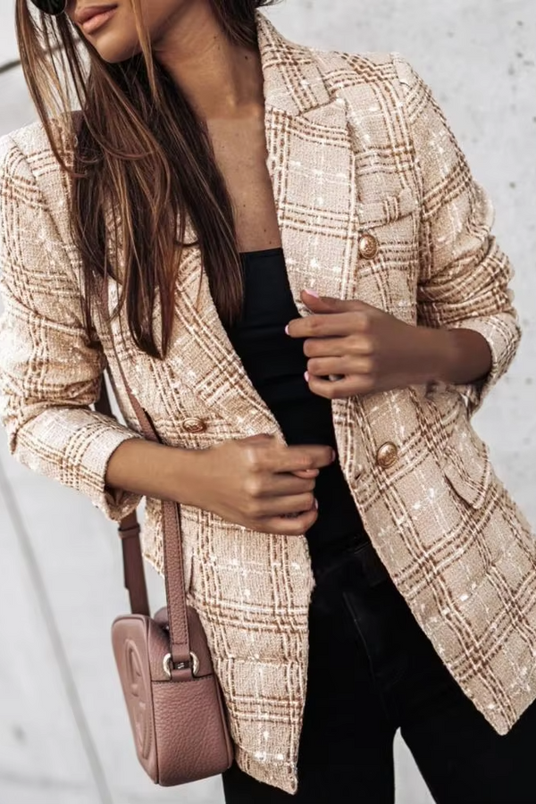 Avery™ - Moderní károvaný dvouřadý jarní blejzr