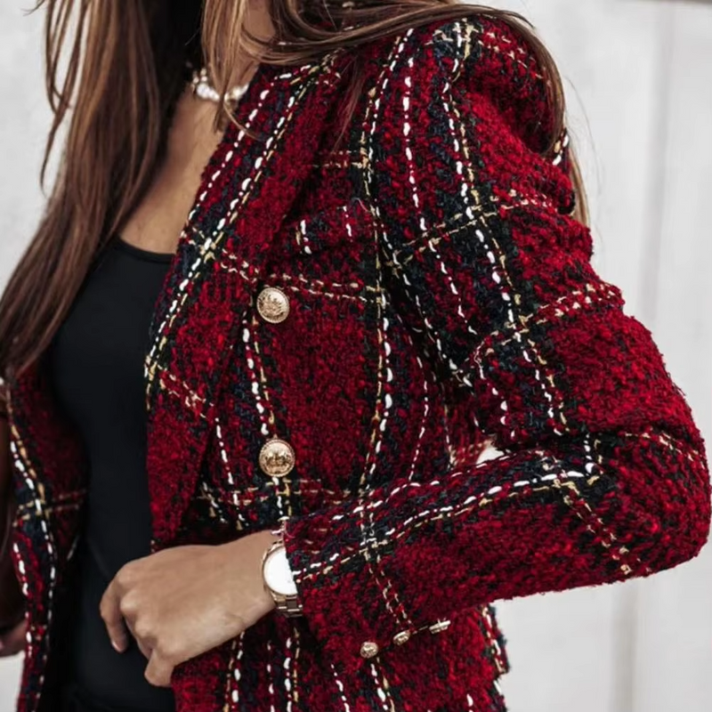 Avery™ - Moderní károvaný dvouřadý jarní blejzr