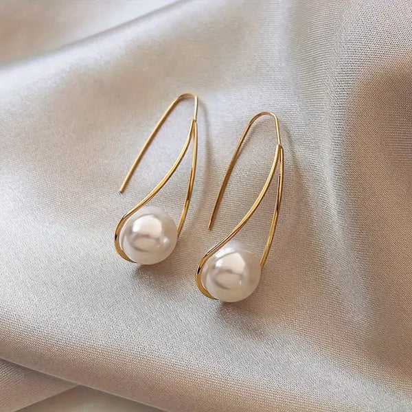 Elegantní perlové visací náušnice | zlato