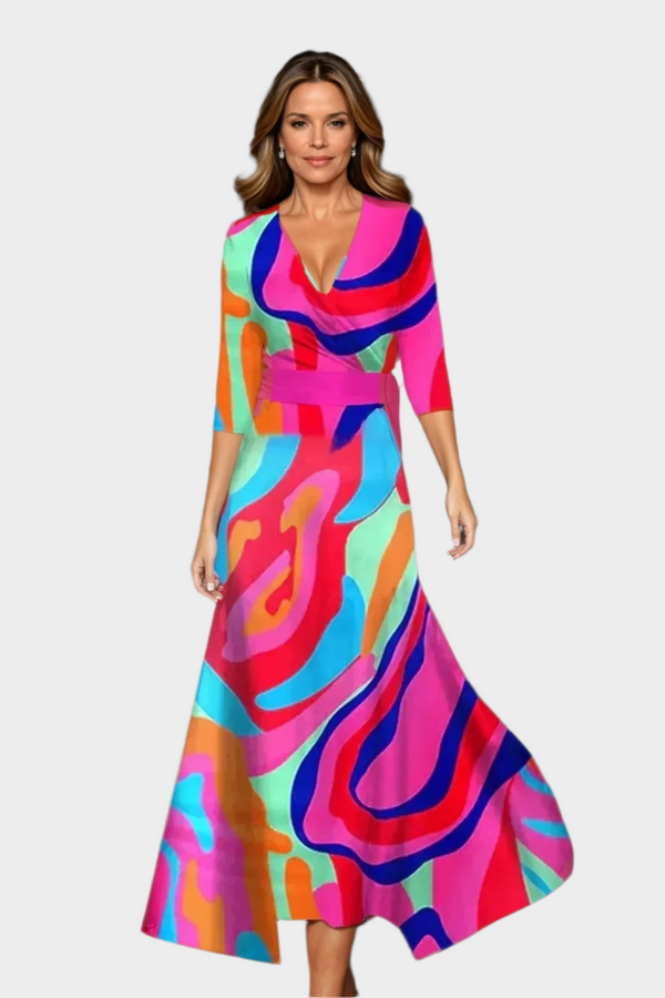 Midi šaty s vysokým pasem a volným střihem