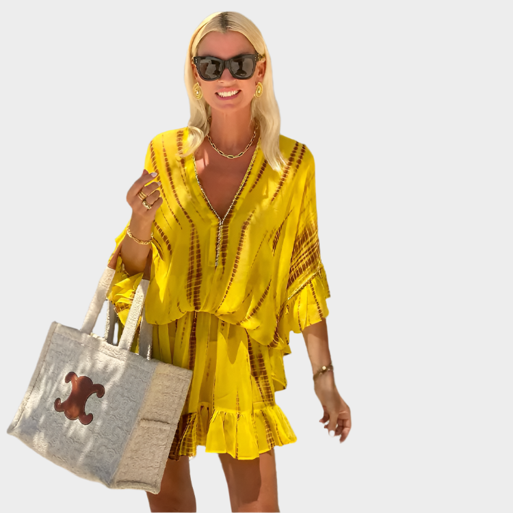 Minišaty s vysokým pasem a výstřihem do V