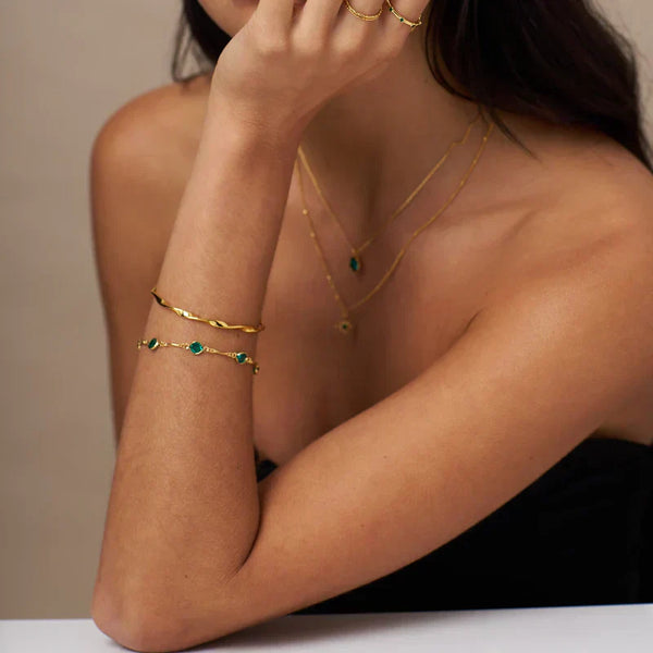 Náramek s řetízkem Emerald Link | Zlato